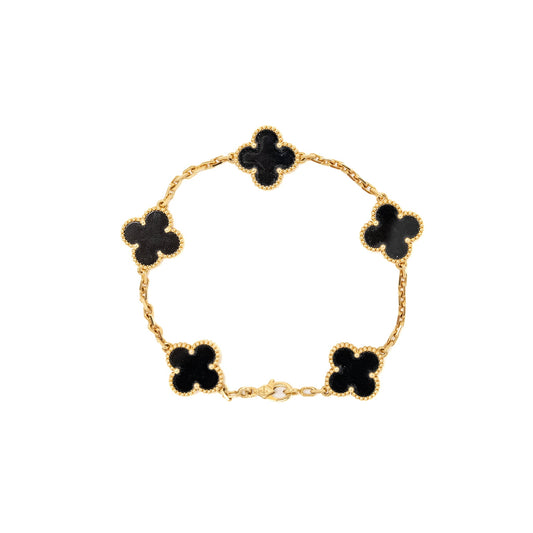Van Cleef & Arpels Vintage Alhambra 5-Motif Bracelet Yellow Gold/ Onyx