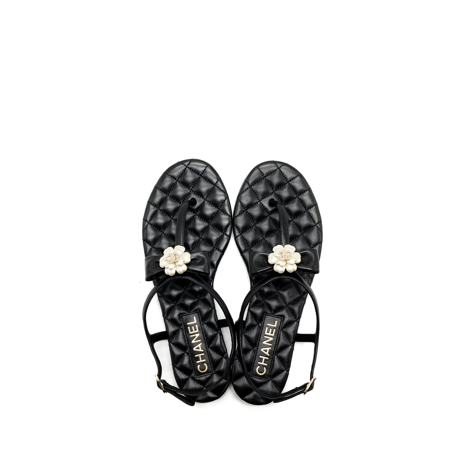 Chanel size 38 camellia leather Sandals black LGHW
