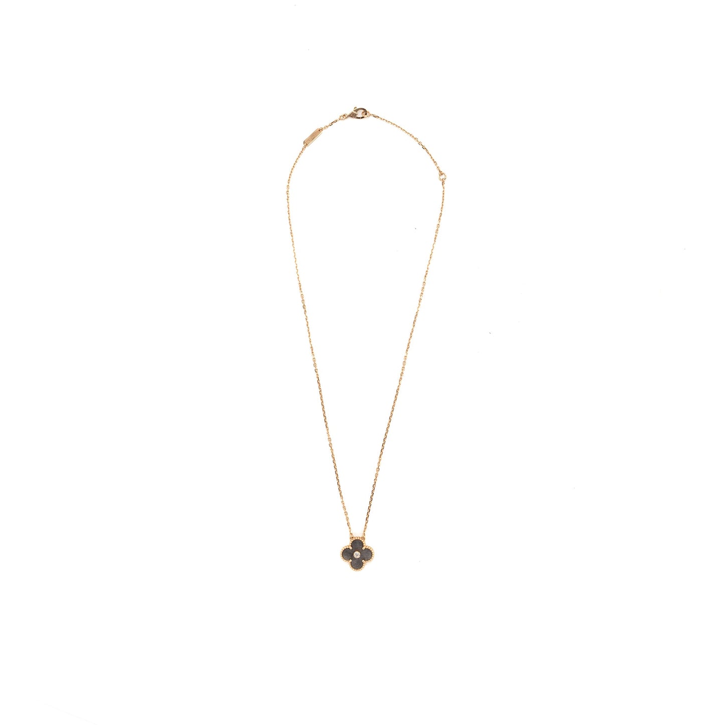 Van Cleef & Arpels 2023 Alhambra Holiday Limited Pendant Rose Gold/Silver Obsidian/Diamond