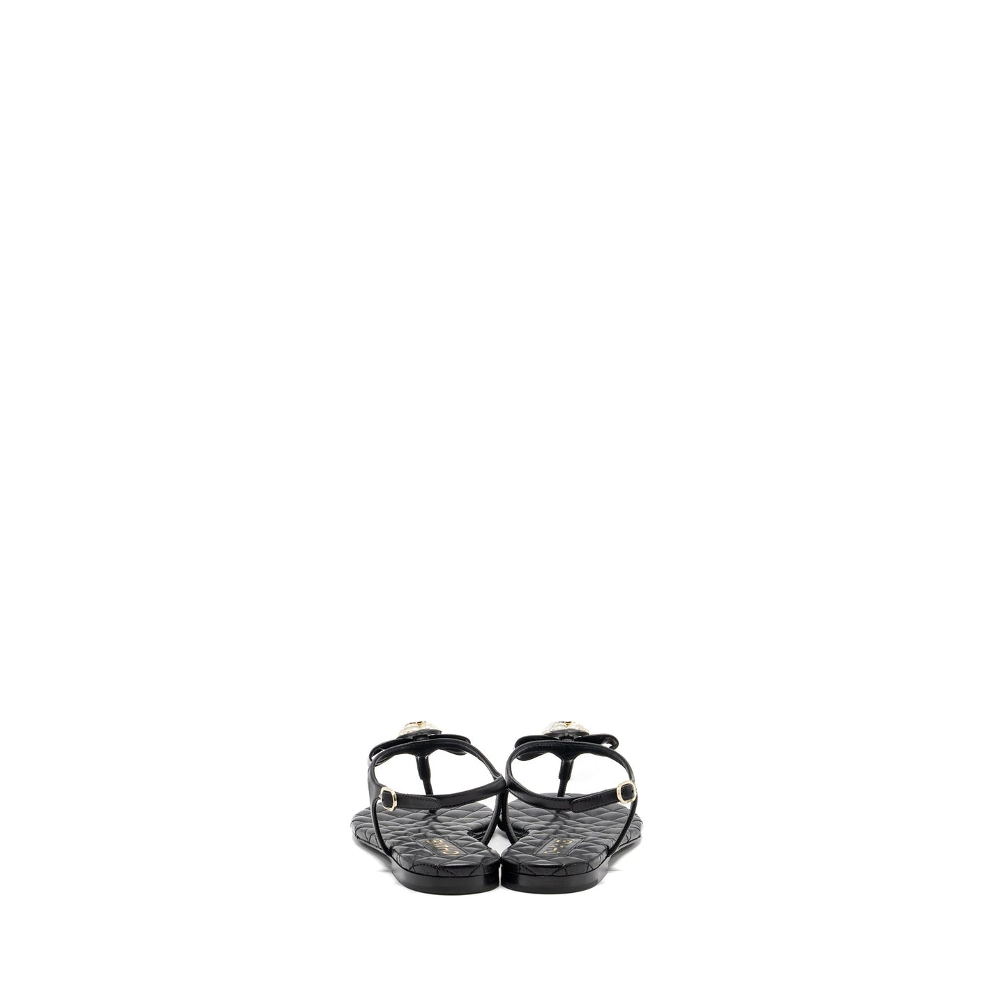 Chanel size 38 camellia leather Sandals black LGHW