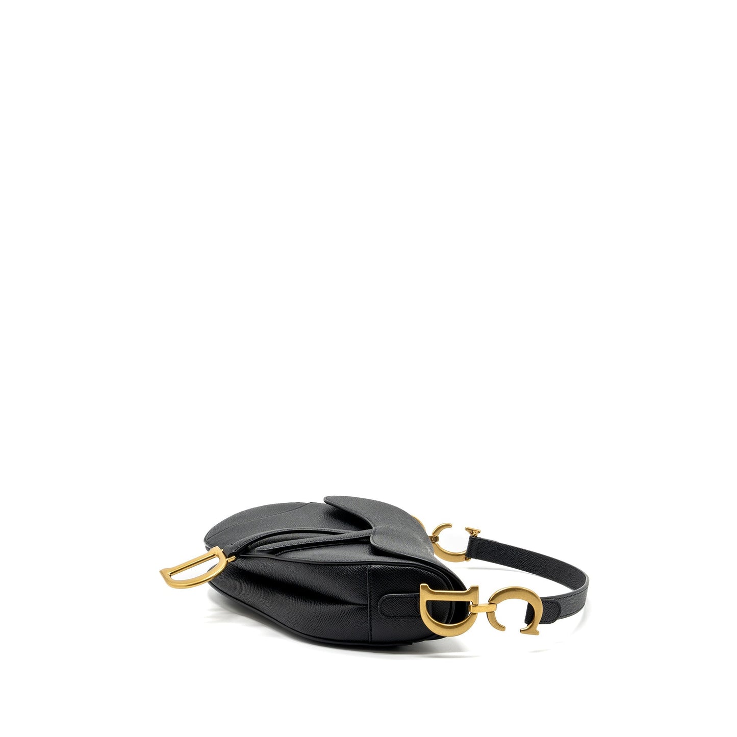 Luxury Dior medium saddle bag with strap grained calfskin black GHW