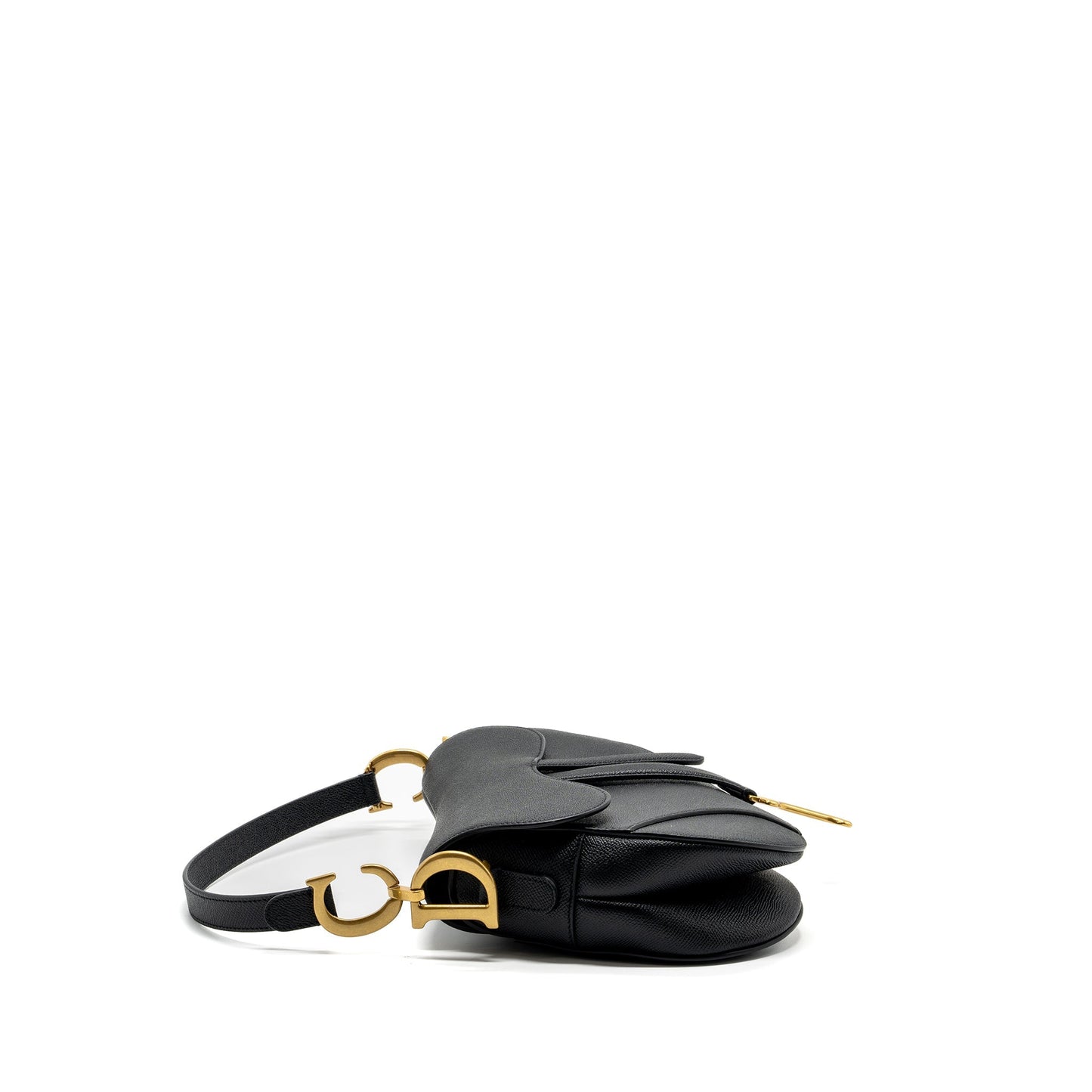 Luxury Dior medium saddle bag with strap grained calfskin black GHW