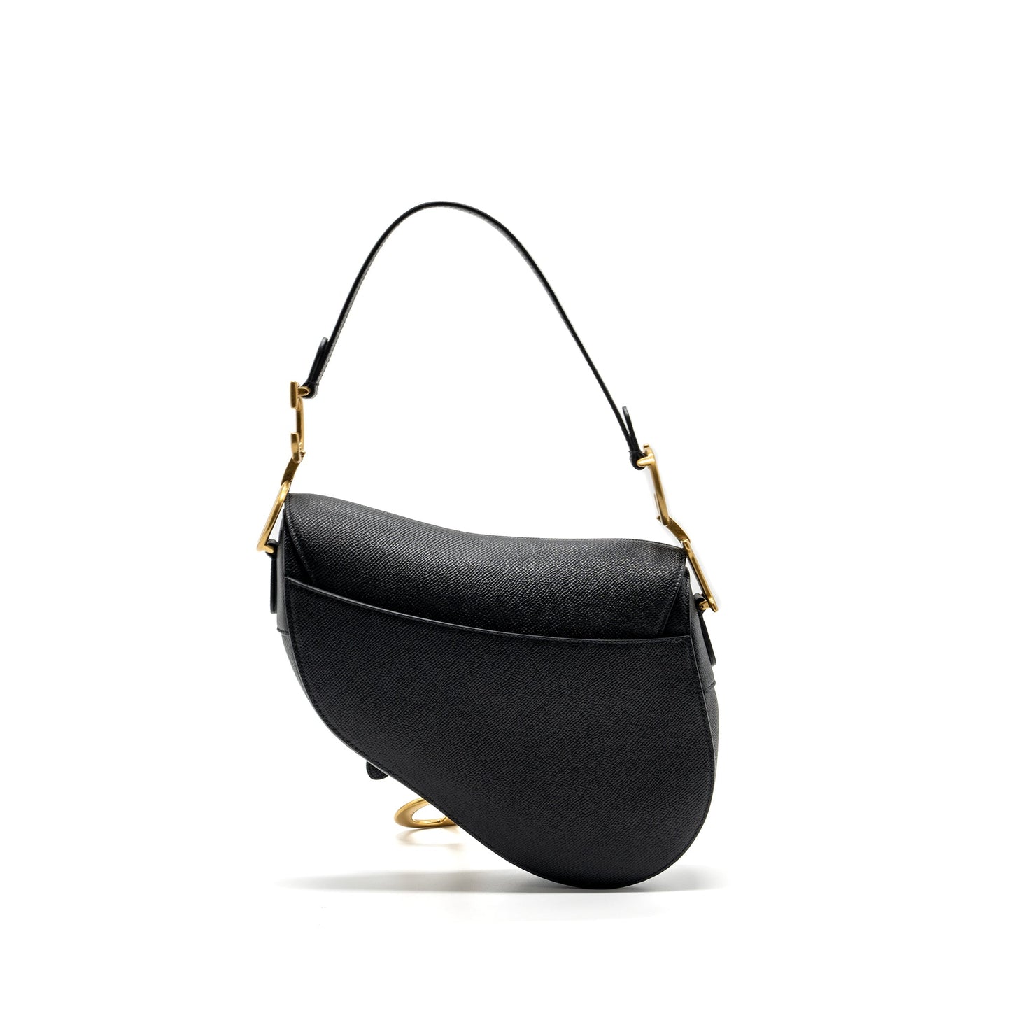 Luxury Dior medium saddle bag with strap grained calfskin black GHW