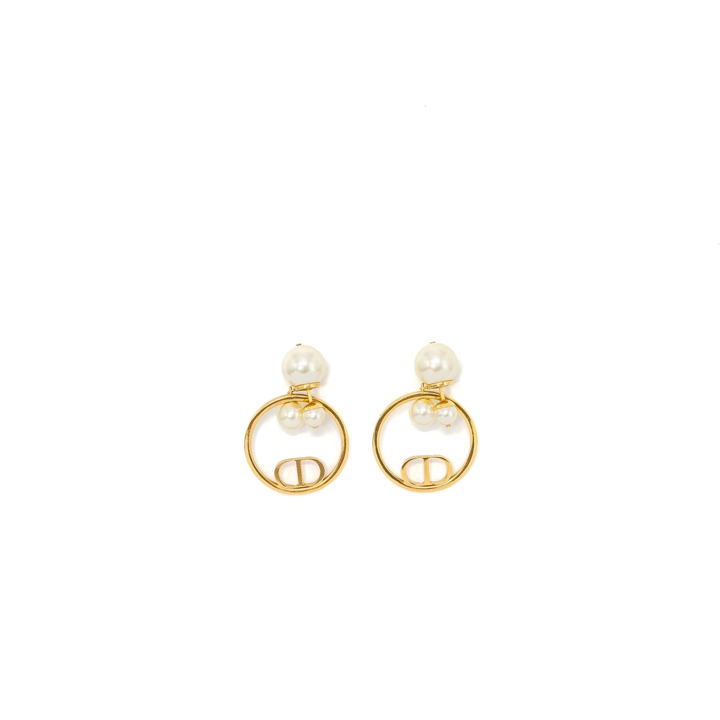 Luxury Dior pearl and CD round drop earrings gold tone