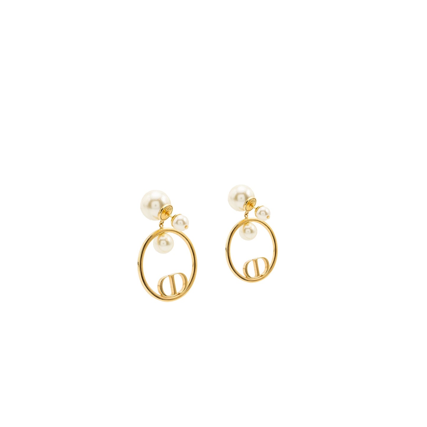 Luxury Dior pearl and CD round drop earrings gold tone