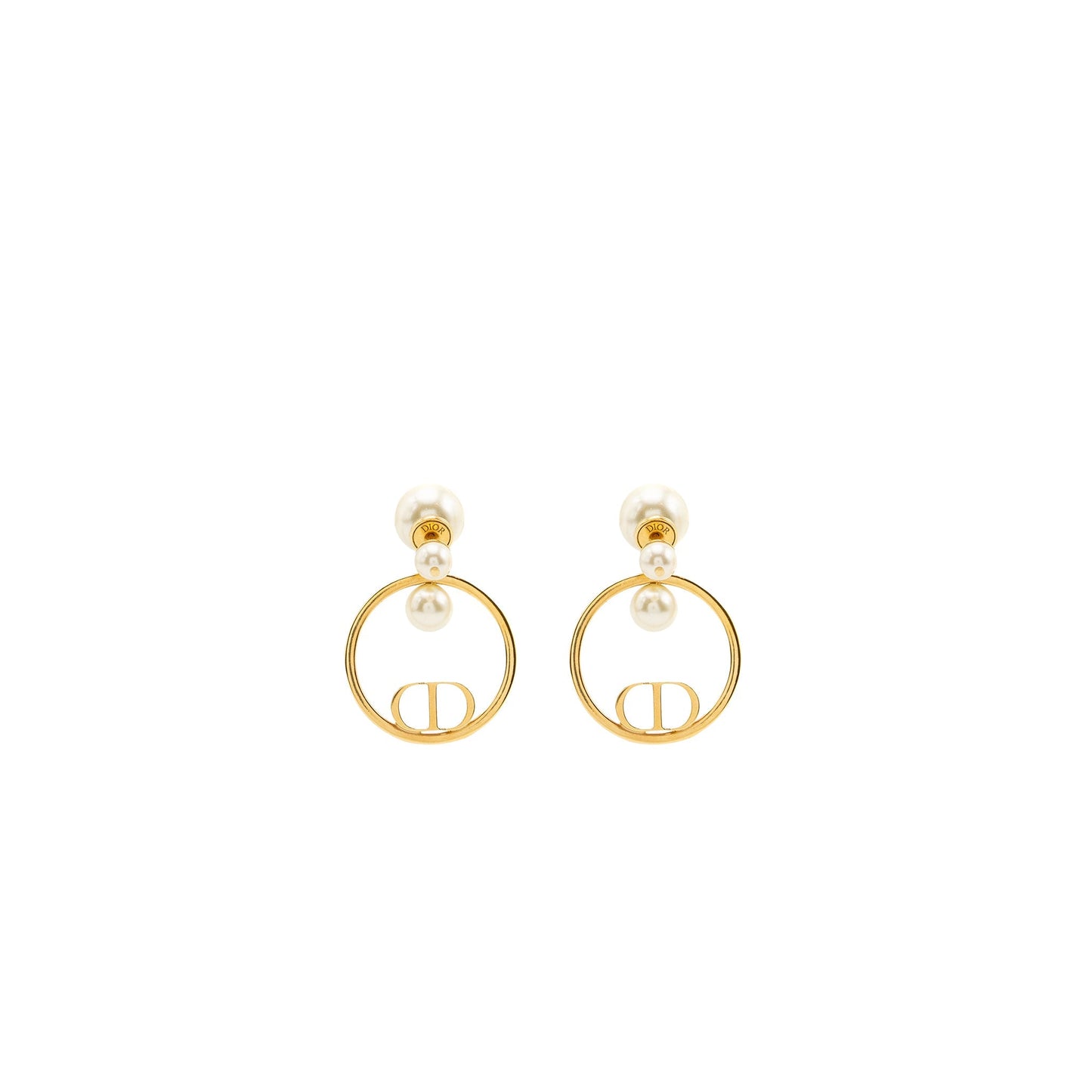 Luxury Dior pearl and CD round drop earrings gold tone