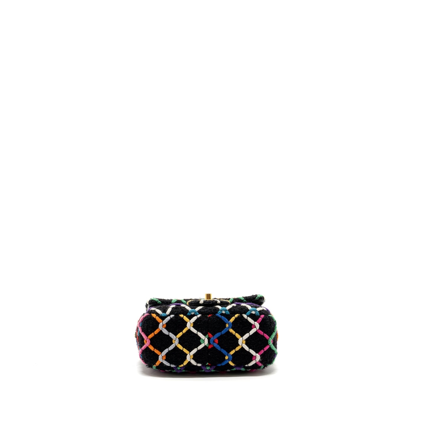 Chanel 22S pearl crush mini square flap bag fabric / tweed black / multicolor GHW (microchip)