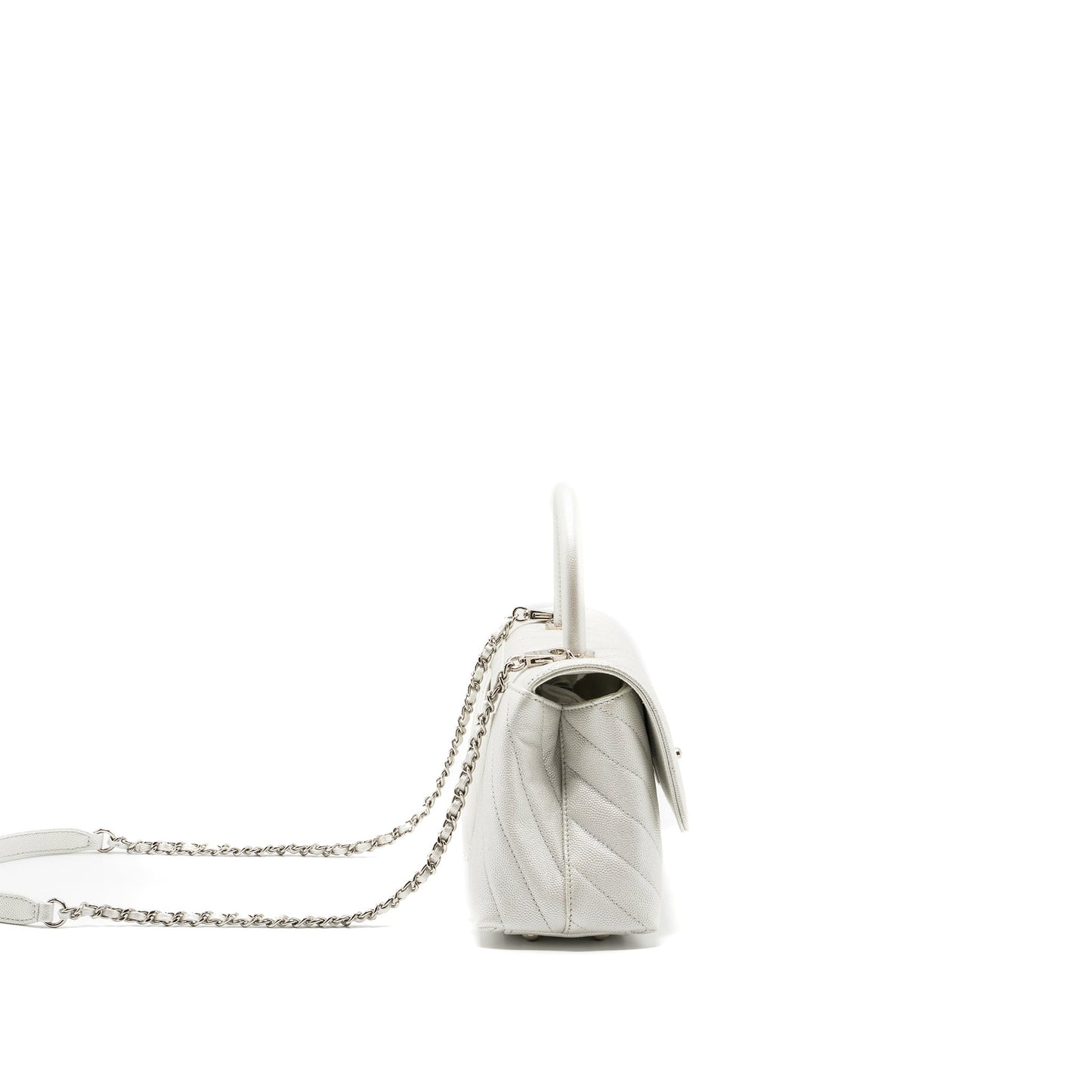 Chanel chevron small coco handle caviar iridescent white SHW