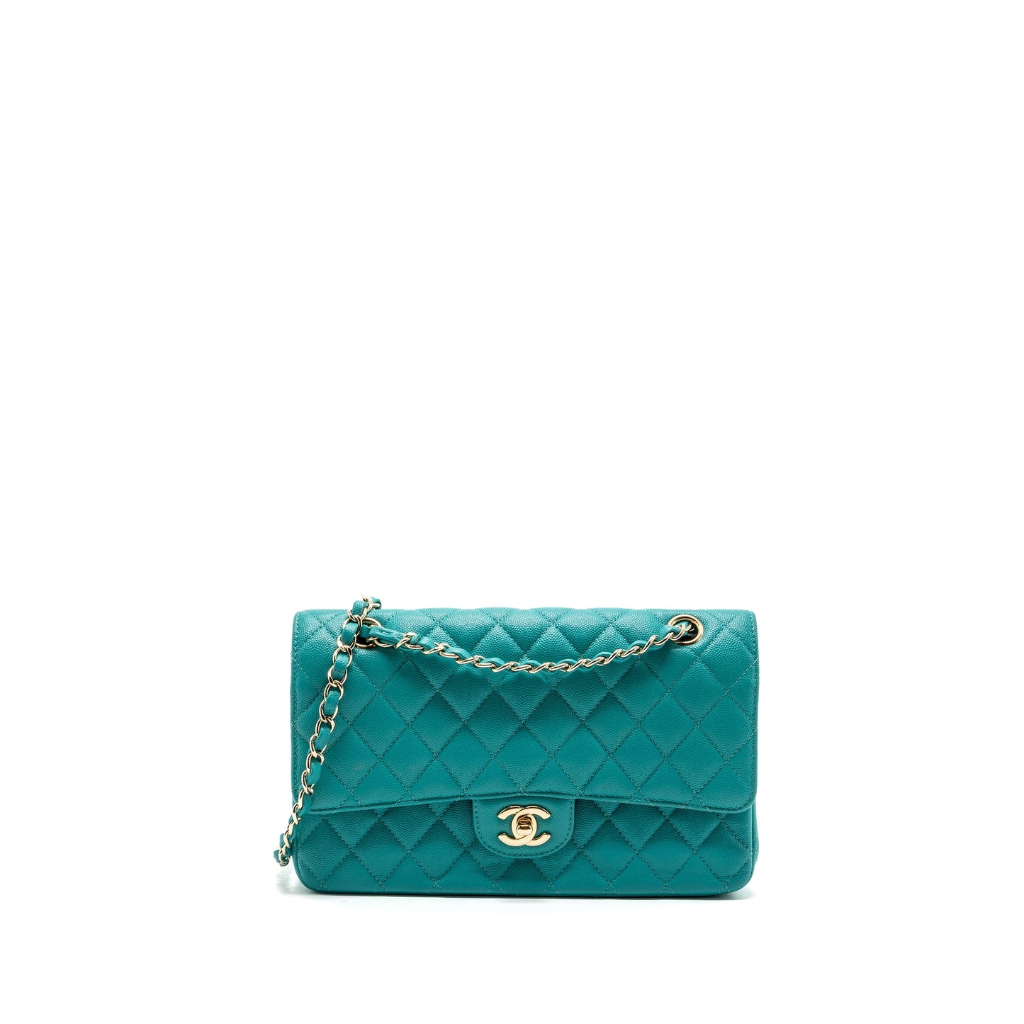 Chanel medium classic double flap bag caviar turquoise LGHW