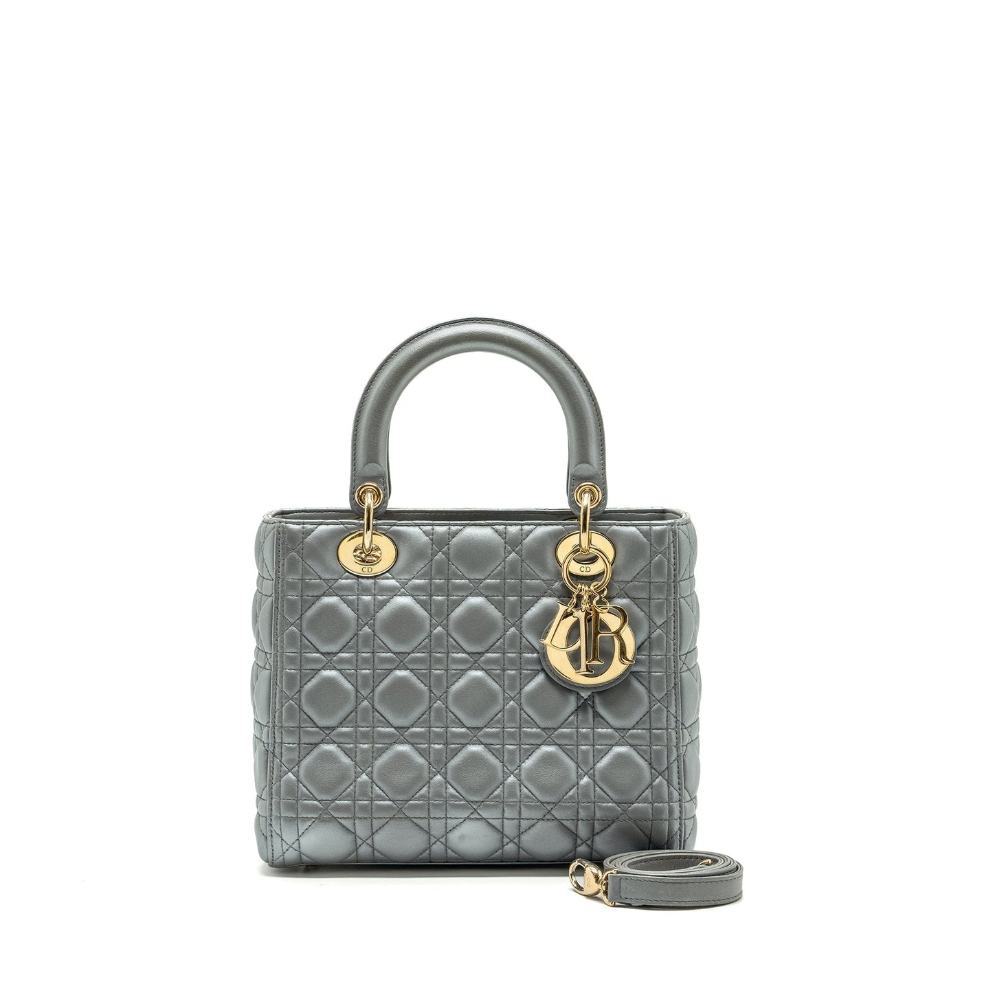 Luxury Dior Medium Lady Luxury Dior Lambskin Silver LGHW