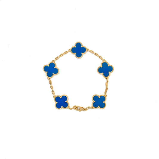 Van Cleef & Arpels Vintage Alhambra Bracelet 5 Motifs Agate Yellow Gold