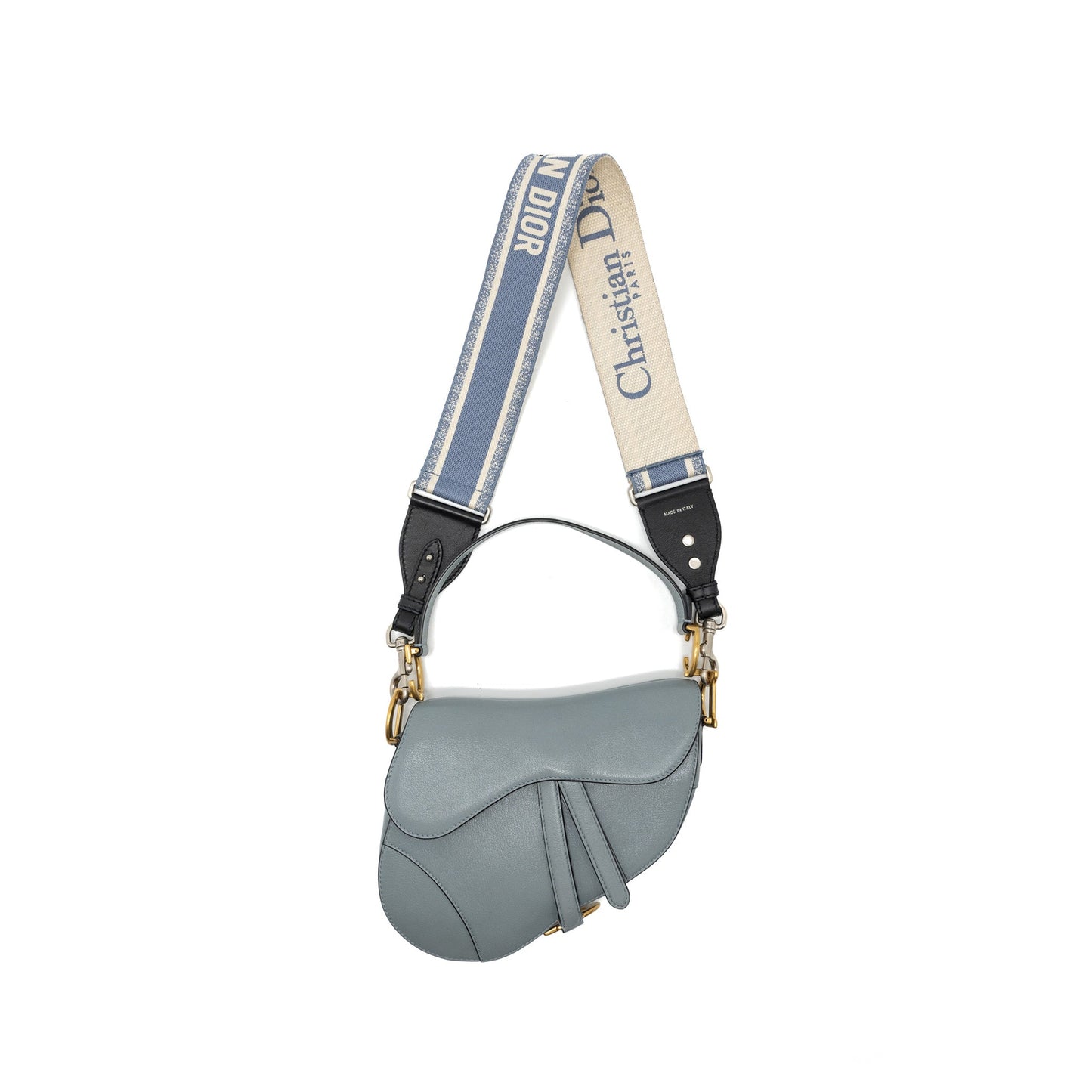 Luxury Dior Medium Saddle Bag Goatskin Light Blue GHW