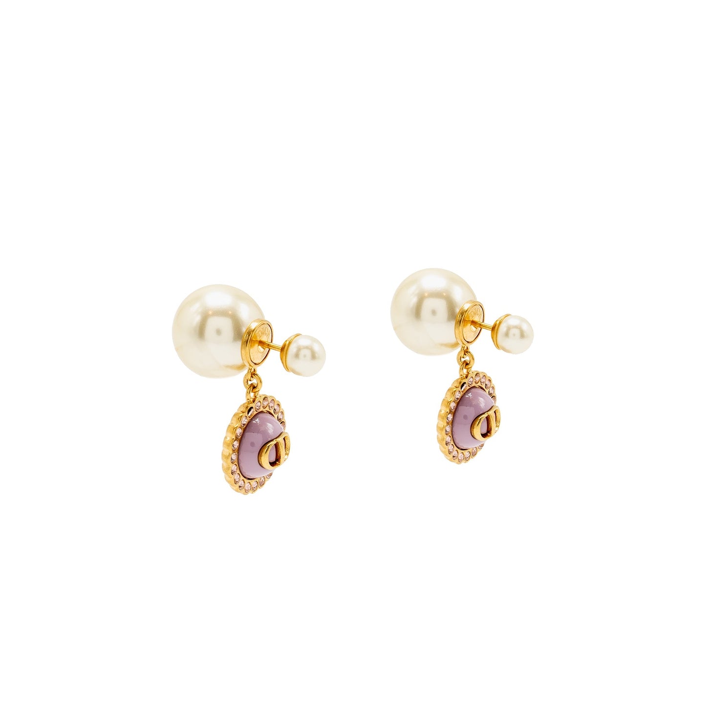 Luxury Dior Tribales Pearl Earrings Crystal Pink Gold Tone