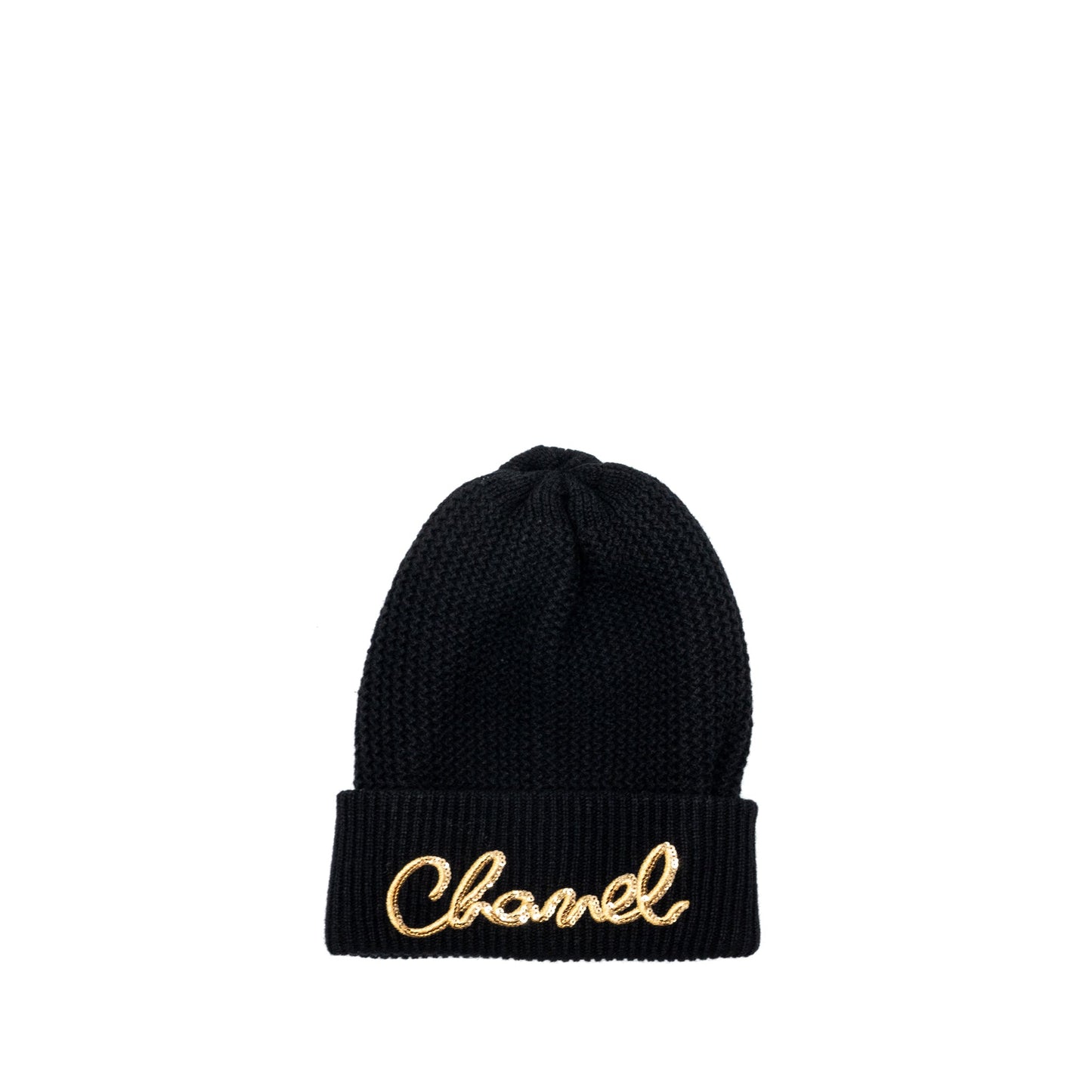 Chanel Beanie with Gold Letters Cashmere Black
