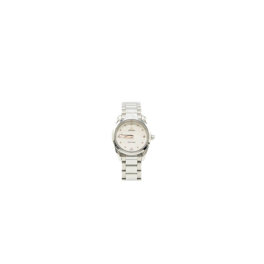 Omega Seamaster Aqua Terra 150M Quartz 28MM Watch White Mother of Pearl Diamond Dial Steel