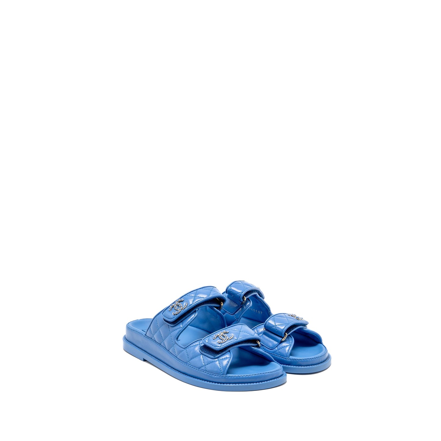 Chanel Size 37.5 24P Mules Lambskin Blue GHW