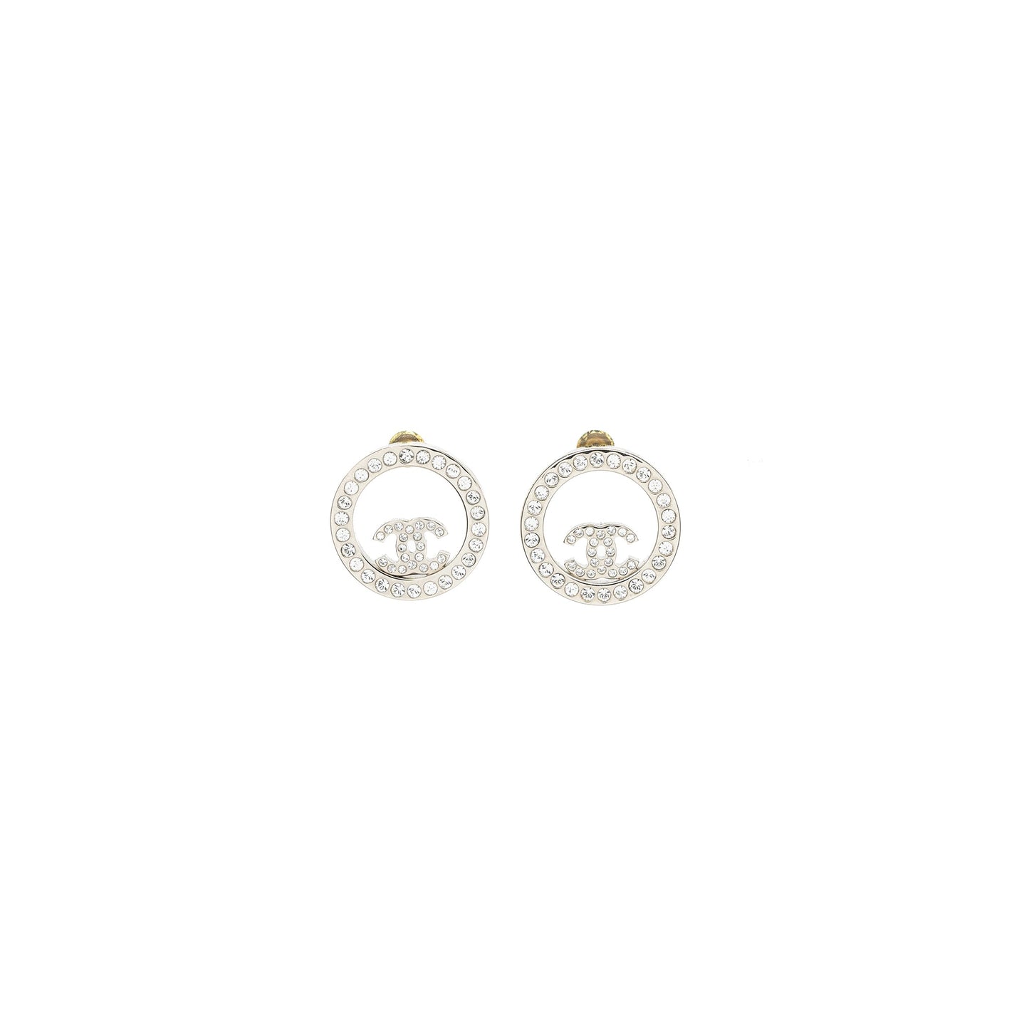 Chanel Round CC Logo Earrings Crystal SHW