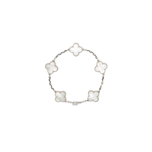Van Cleef & Arpels Vintage Alhambra Bracelet, 5 Motifys white Gold/Mother of pearl