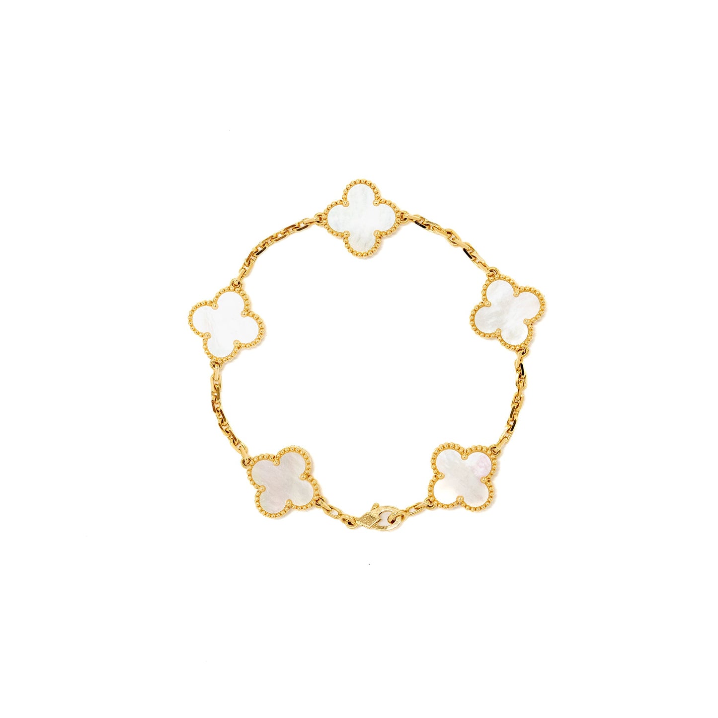 Van Cleef & Arpels Vintage Alhambra 5 Motif Bracelet Yellow Gold / White Mother of Pearl
