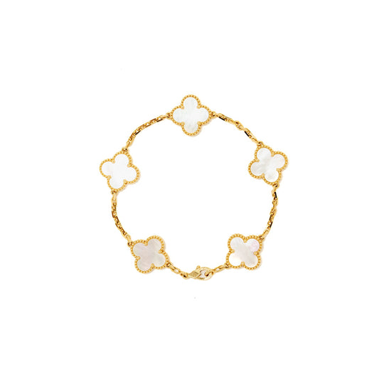Van Cleef & Arpels Vintage Alhambra 5 Motif Bracelet Yellow Gold / White Mother of Pearl