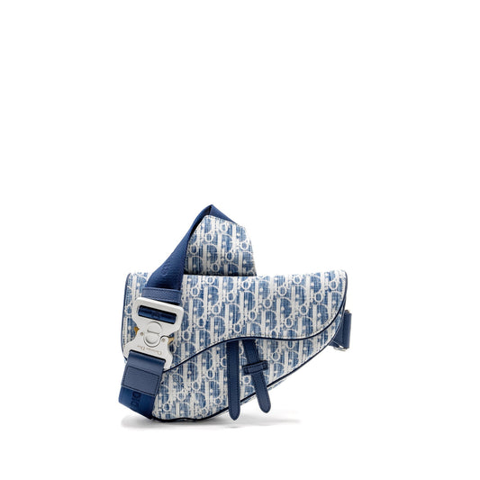 Luxury Dior Homme Saddle Bag Oblique Kasuri Blue/Multicolour SHW