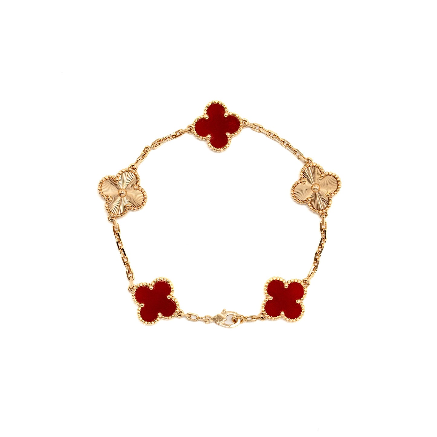 Van Cleef & Arpels Vintage Alhambra Bracelet 5 Motifs Rose Gold, Carnelian