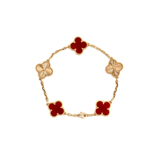 Van Cleef & Arpels Vintage Alhambra Bracelet 5 Motifs Rose Gold, Carnelian