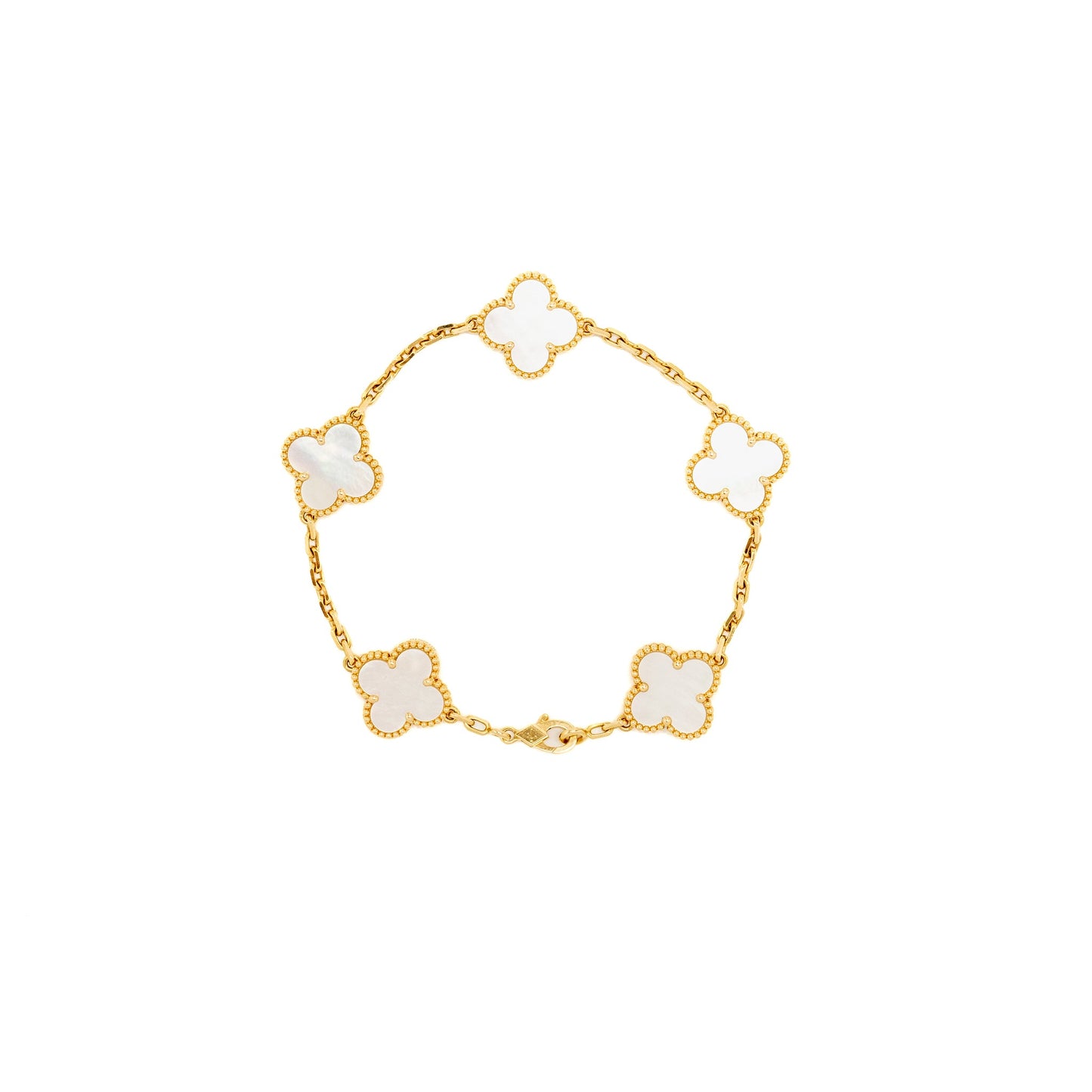 Van Cleef & Arpels Vintage Alhambra Bracelet 5 Motifs White Mother-of-Pearl, Yellow Gold