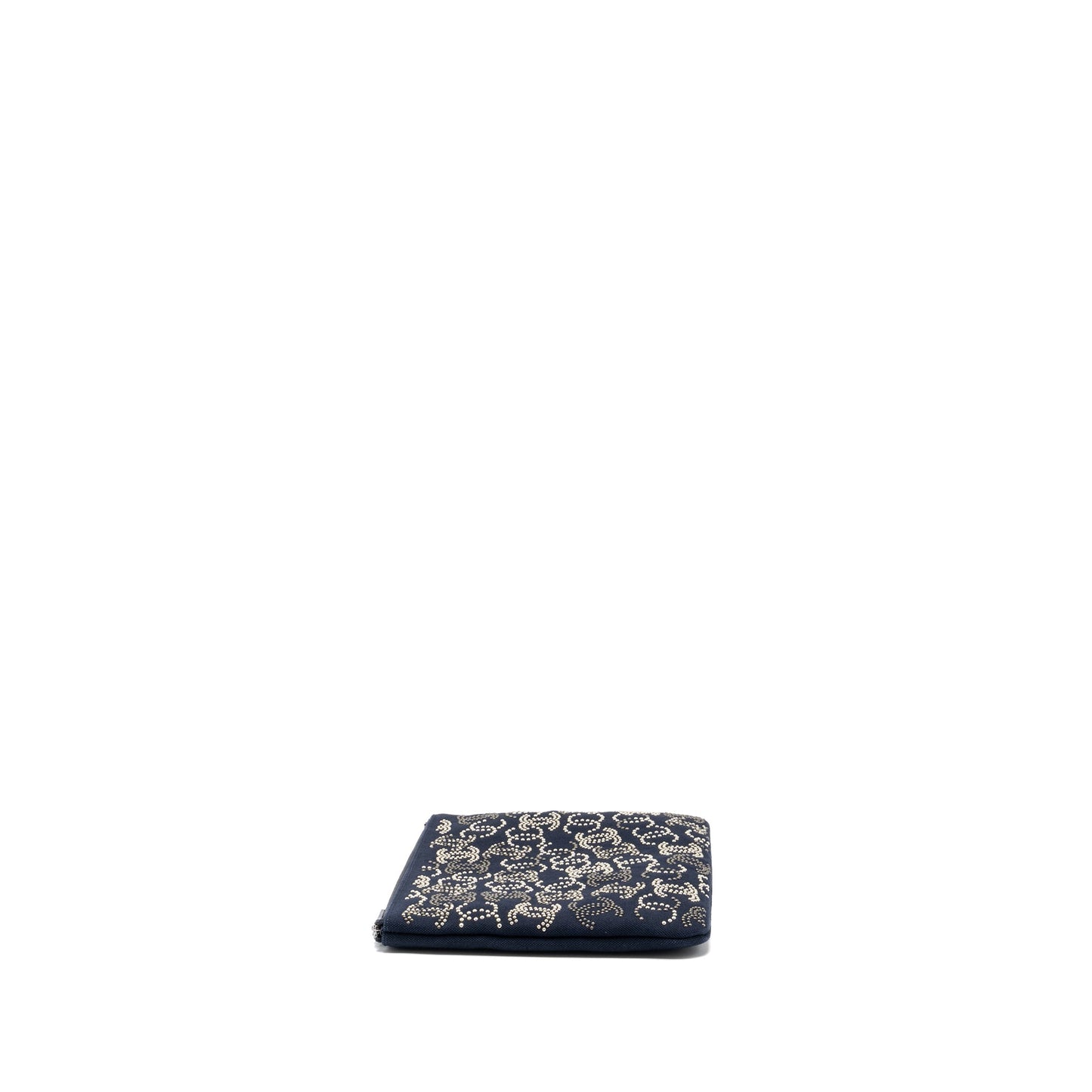 Chanel Double Side Zip Pouch/Zip Clutch Fabric Black Ruthenium Hardware