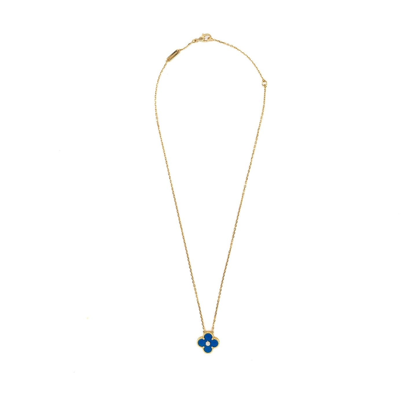 Van Cleef & Arpels Vintage Alhambra Pendant 2019 Limited Edition Celestial Blue Sevres Porcelain / Diamond Yellow Gold