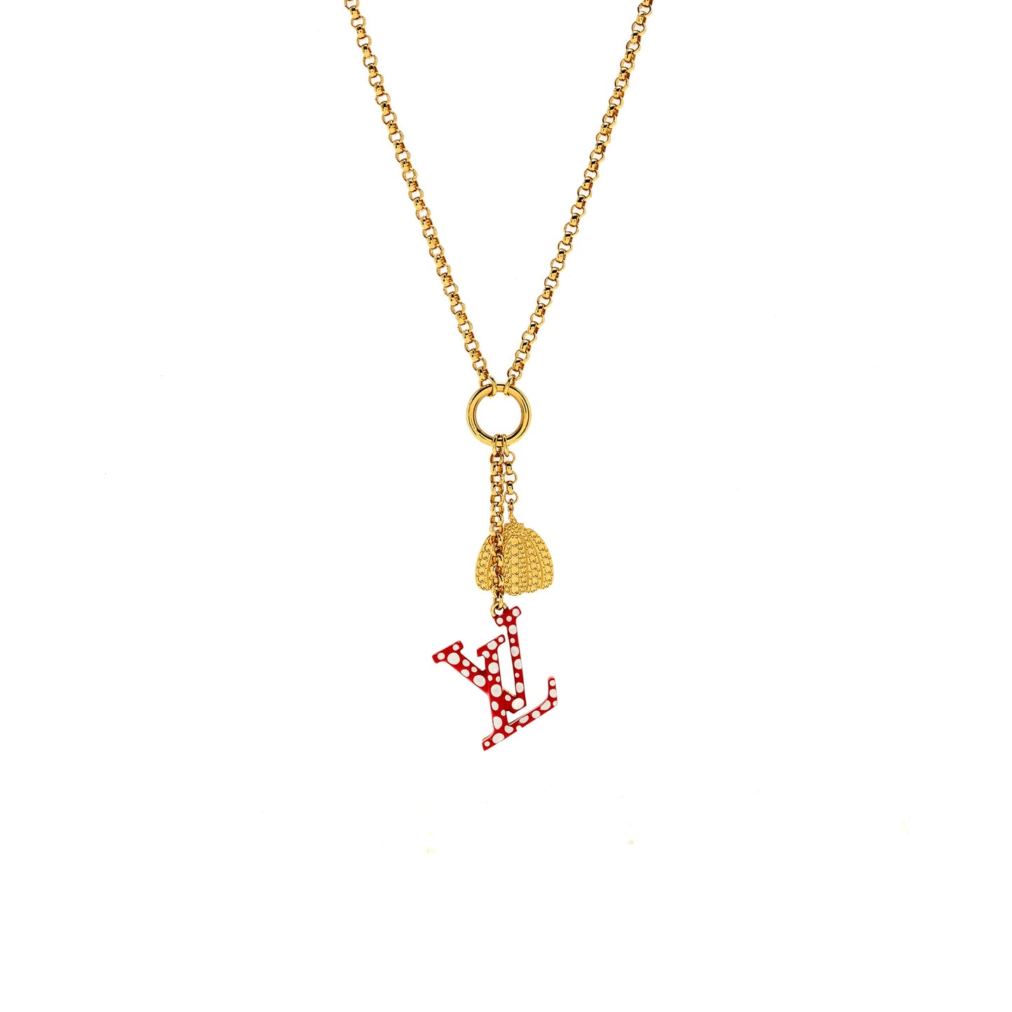 Louis Vuitton x Yayoi Kusama Infinity Dots with Pumpkin Charm Necklace, Bracelet, Earrings Red Gold Tone (Sell in a set)