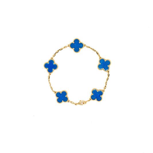 Van Cleef and Arpels vintage Alhambra bracelet 5 motif 18K yellow gold, agate