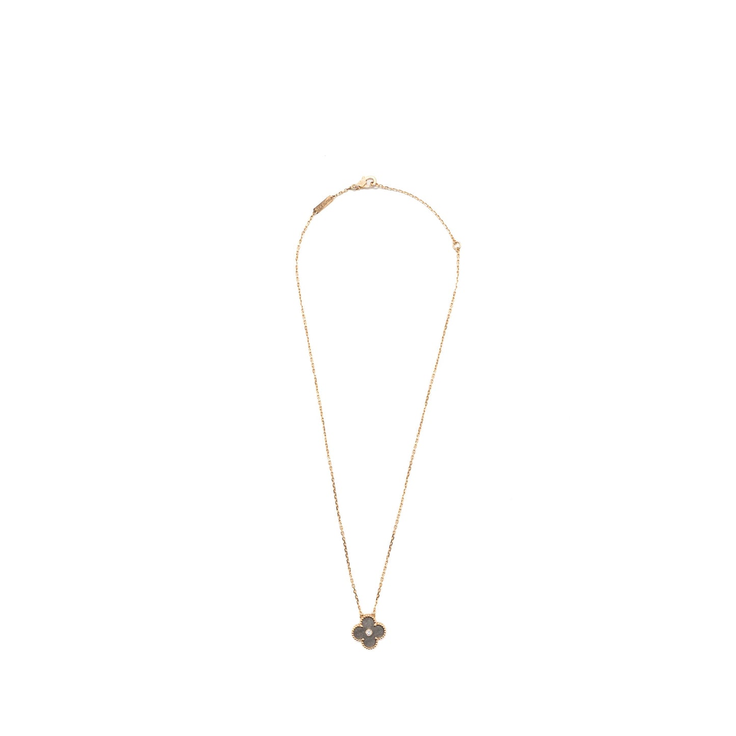 Van Cleef & Arpels 2023 Alhambra Holiday Limited Pendant Silver Obsidian Rose Gold Diamond