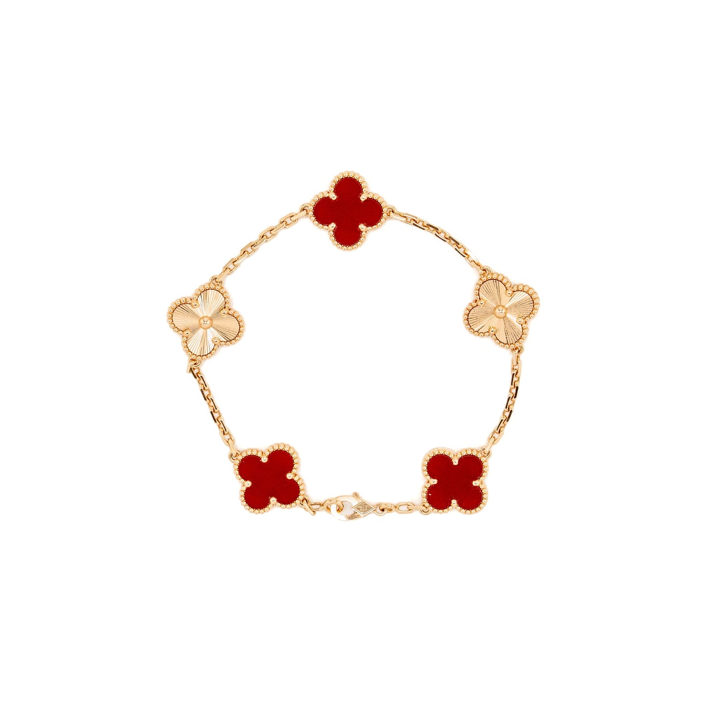 Van Cleef and Arpels vintage Alhambra bracelet 5 motifs 18k rose gold, carnelian