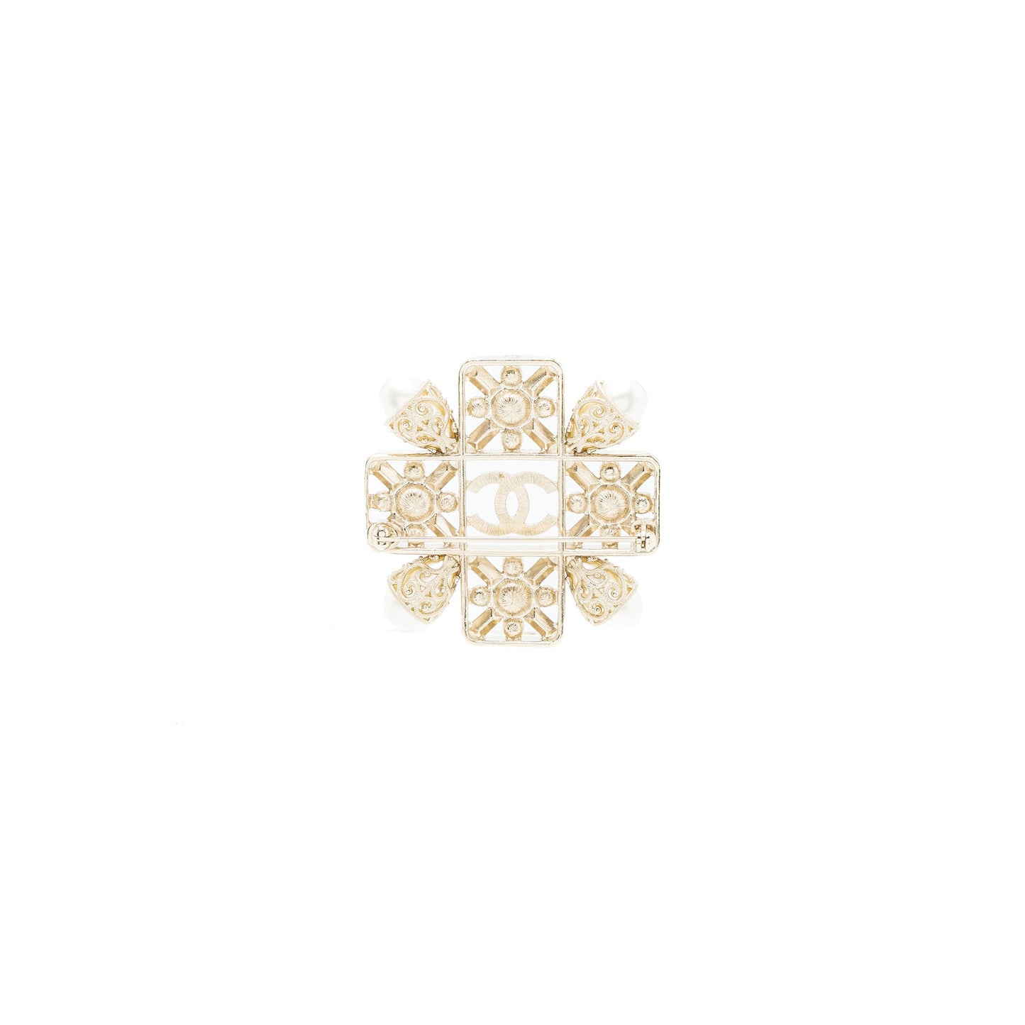 Chanel CC Logo Square Brooch With Pearl / Crystal LGHW