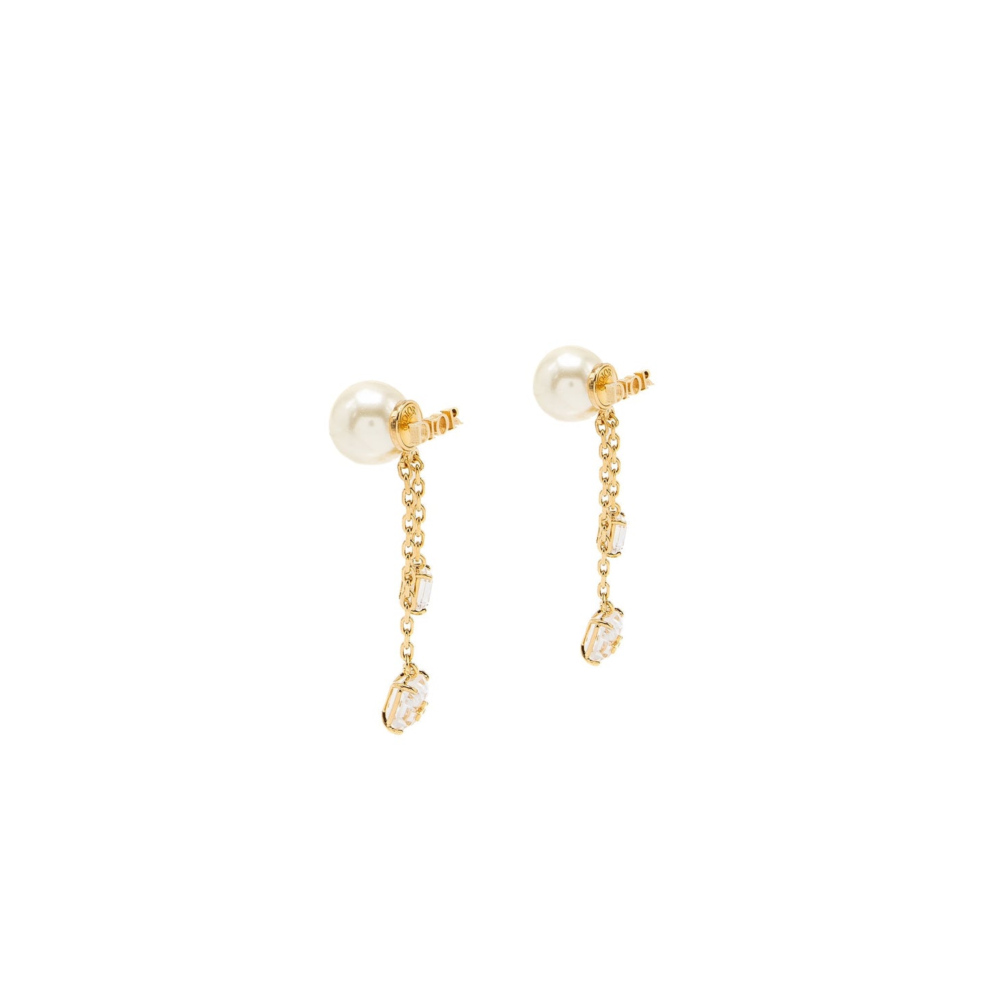Luxury Dior Crystal Dropped Pearl Earrings Gold Tone