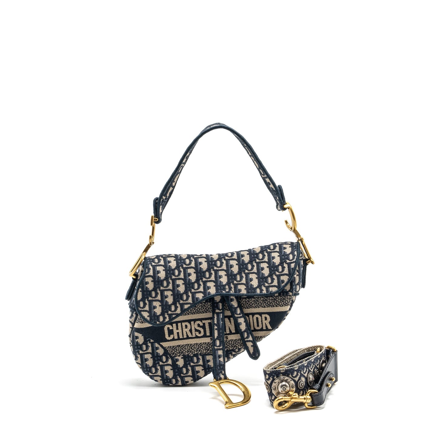 Luxury Dior medium saddle Blue Oblique Embroidery GHW