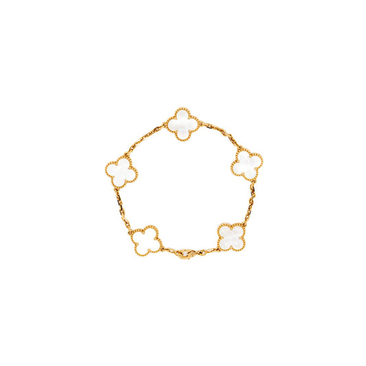 Van Cleef and Arpels vintage Alhambra bracelet 5 motifs 18K yellow gold / mother of pearl