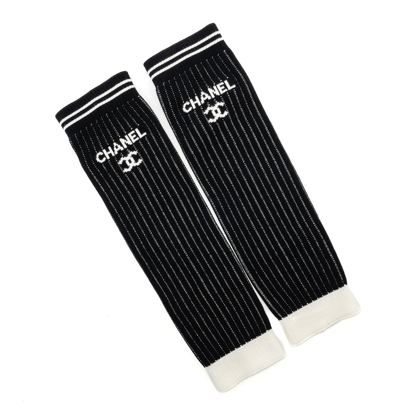 Chanel 24c CC Logo Gaiters Leg Warmers Cotton Black
