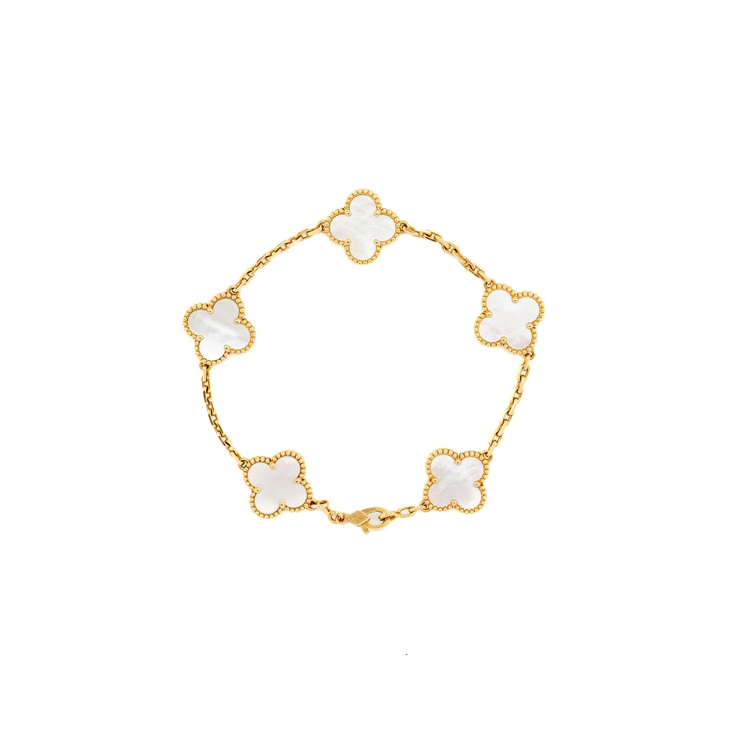 Van Cleef & Arpels Vintage Alhambra Bracelet, 5 Motifs, Yellow Gold/Mother-of-Pearl