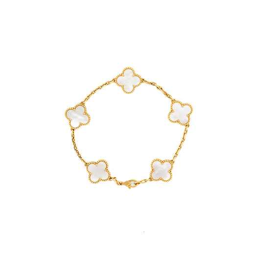 Van Cleef & Arpels Vintage Alhambra Bracelet, 5 Motifs, Yellow Gold/Mother-of-Pearl