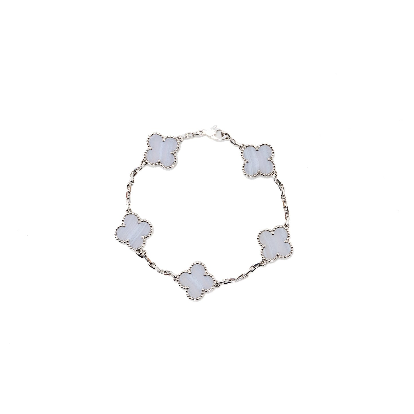 Van Cleef & Arpels Vintage Alhambra Bracelet 5 Motif Chalcedony White Gold