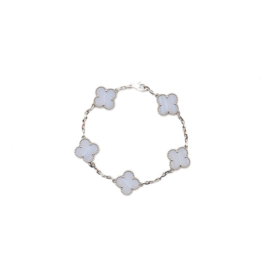Van Cleef & Arpels Vintage Alhambra Bracelet 5 Motif Chalcedony White Gold