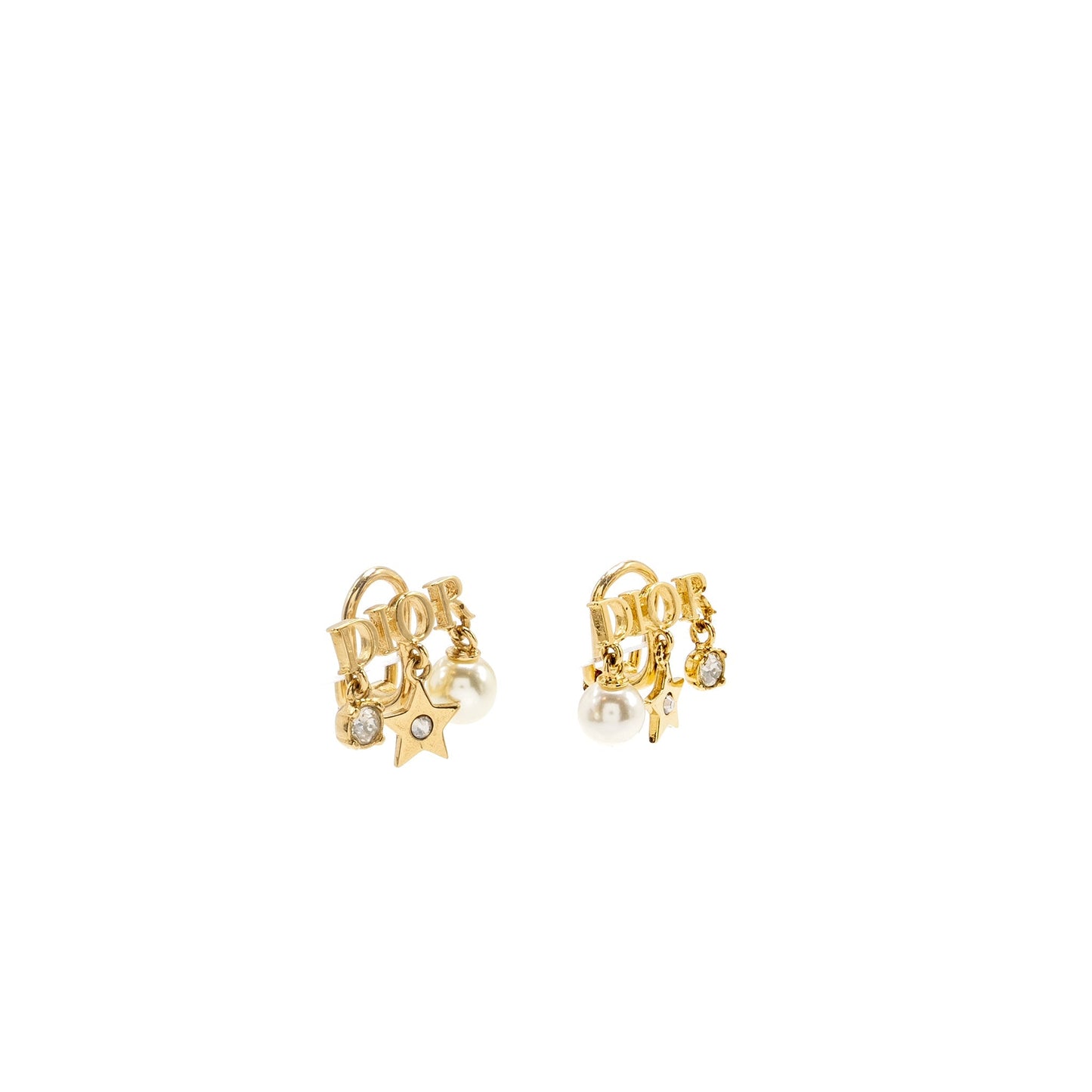 Luxury Dior CD Logo Ear Clips Pearl Gold Tone