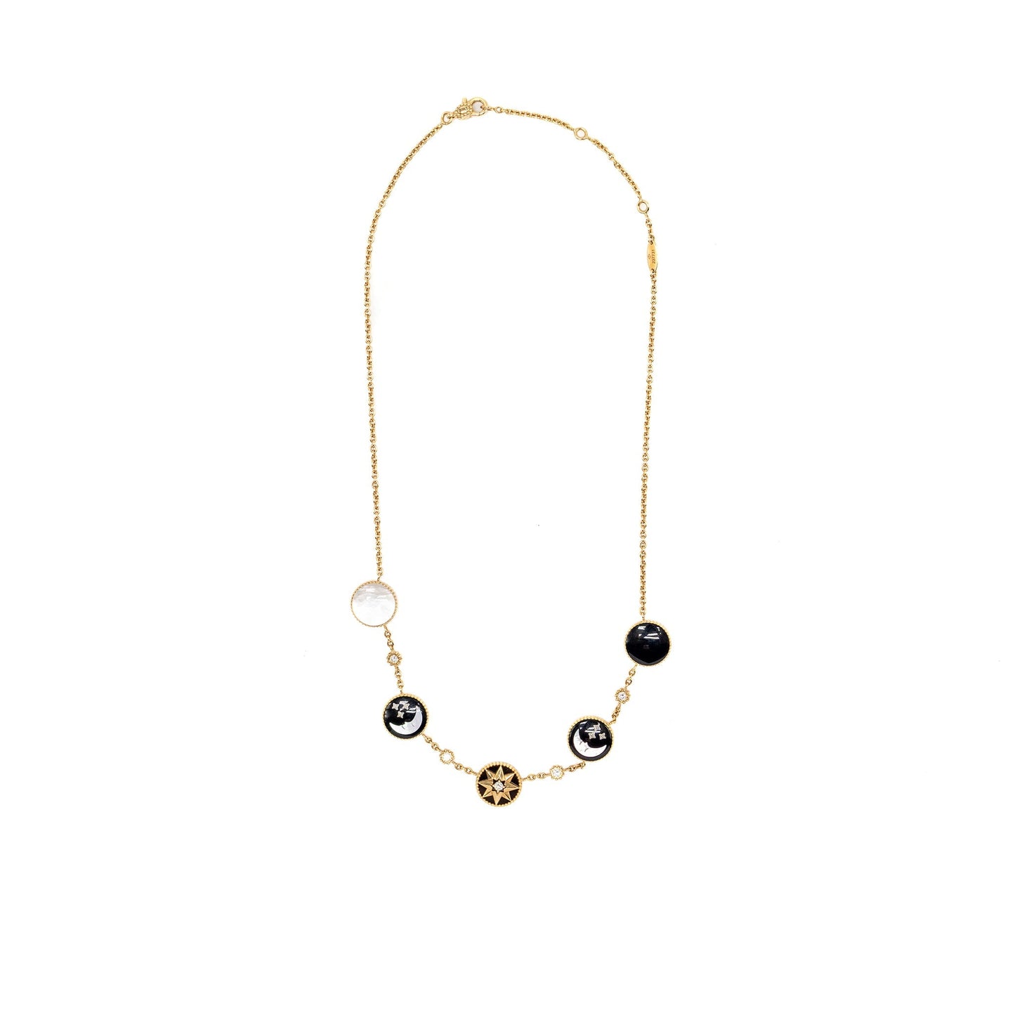 Luxury Dior Rose des Vents and Rose Celeste Necklace Yellow/White Gold/Diamond/Mother of Pearl/Onyx