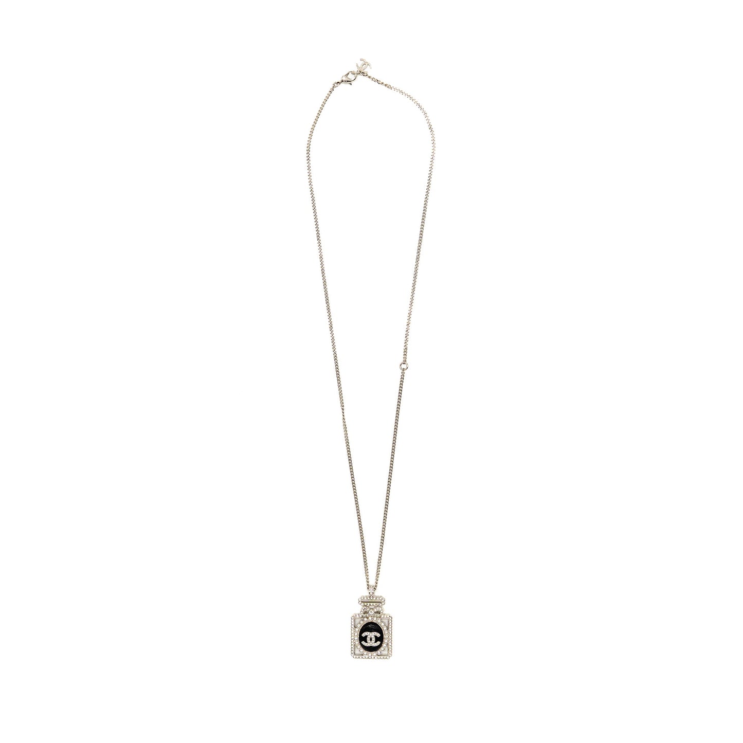 Chanel No.5 Perfume Bottle Necklace Crystal/Leather Light Gold Tone