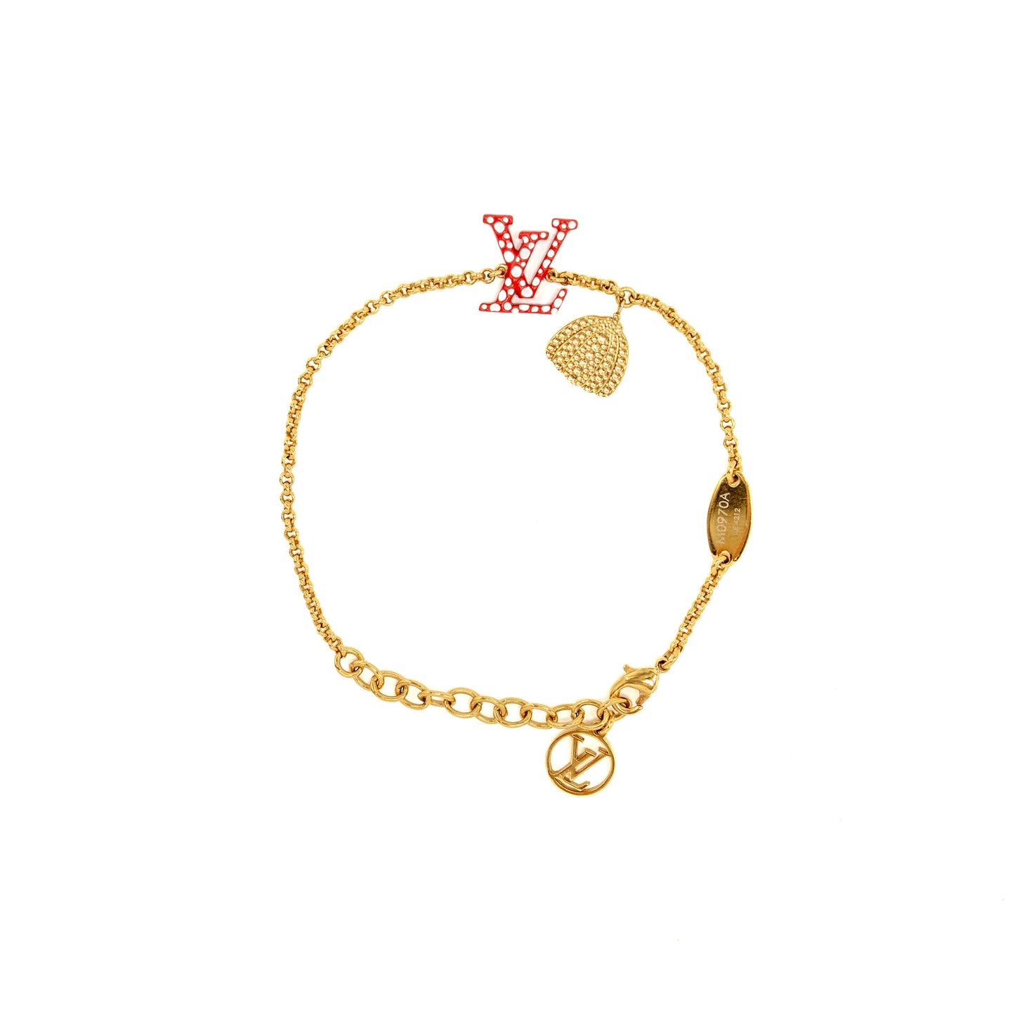 Louis Vuitton x Yayoi Kusama Infinity Dots with Pumpkin Charm Necklace, Bracelet, Earrings Red Gold Tone (Sell in a set)