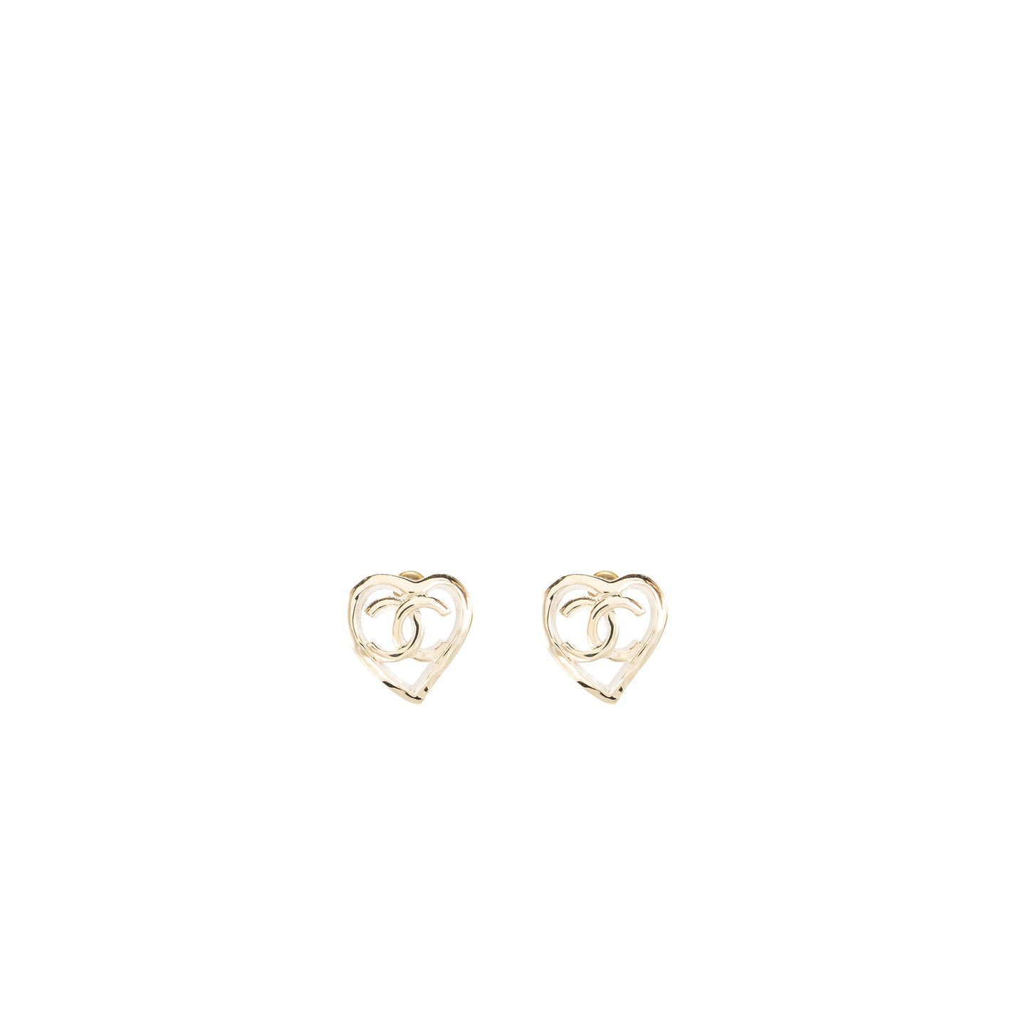 Chanel Heart and CC Logo Earrings Light Gold Tone