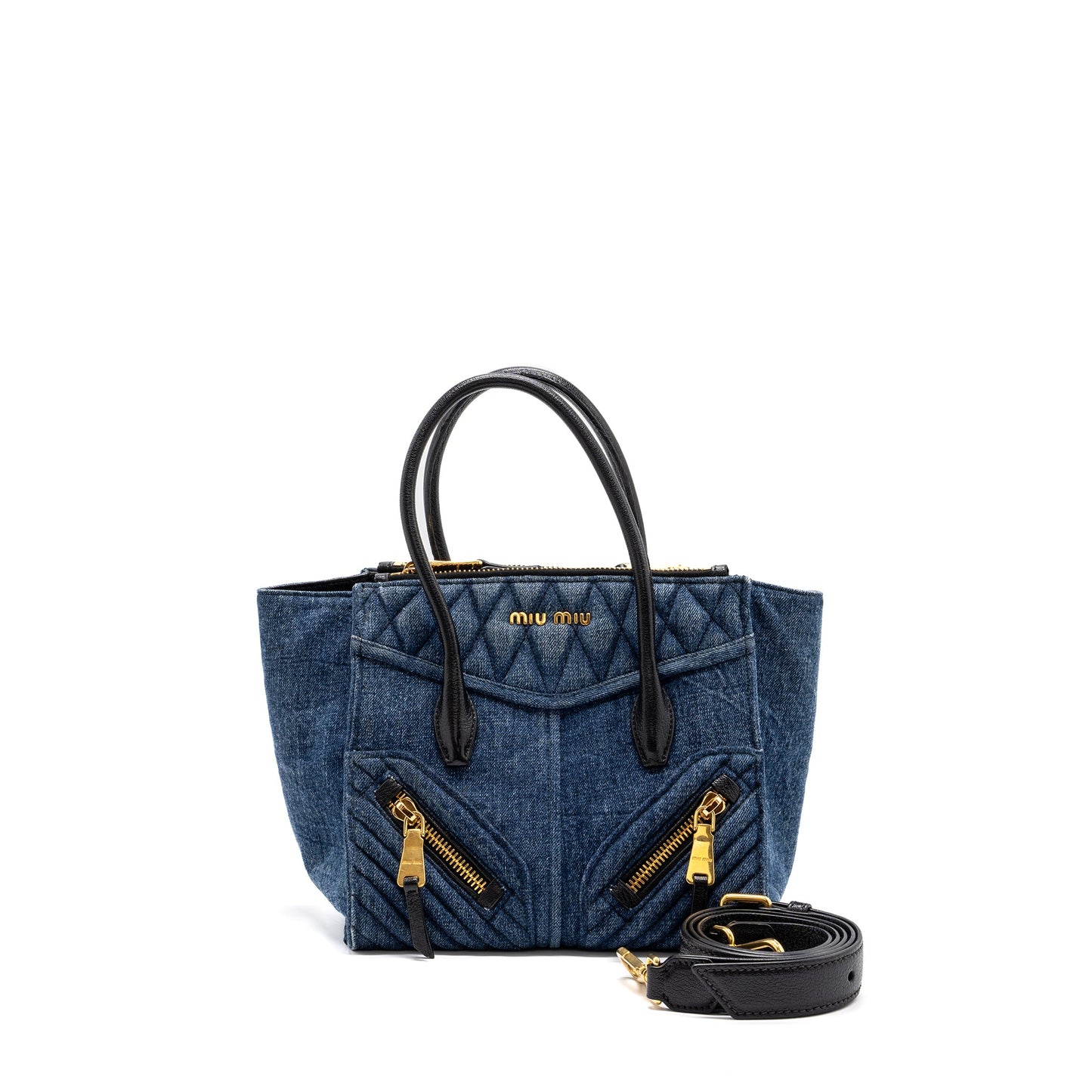 Miumiu small biker top handle satchel Denim navy blue GHW