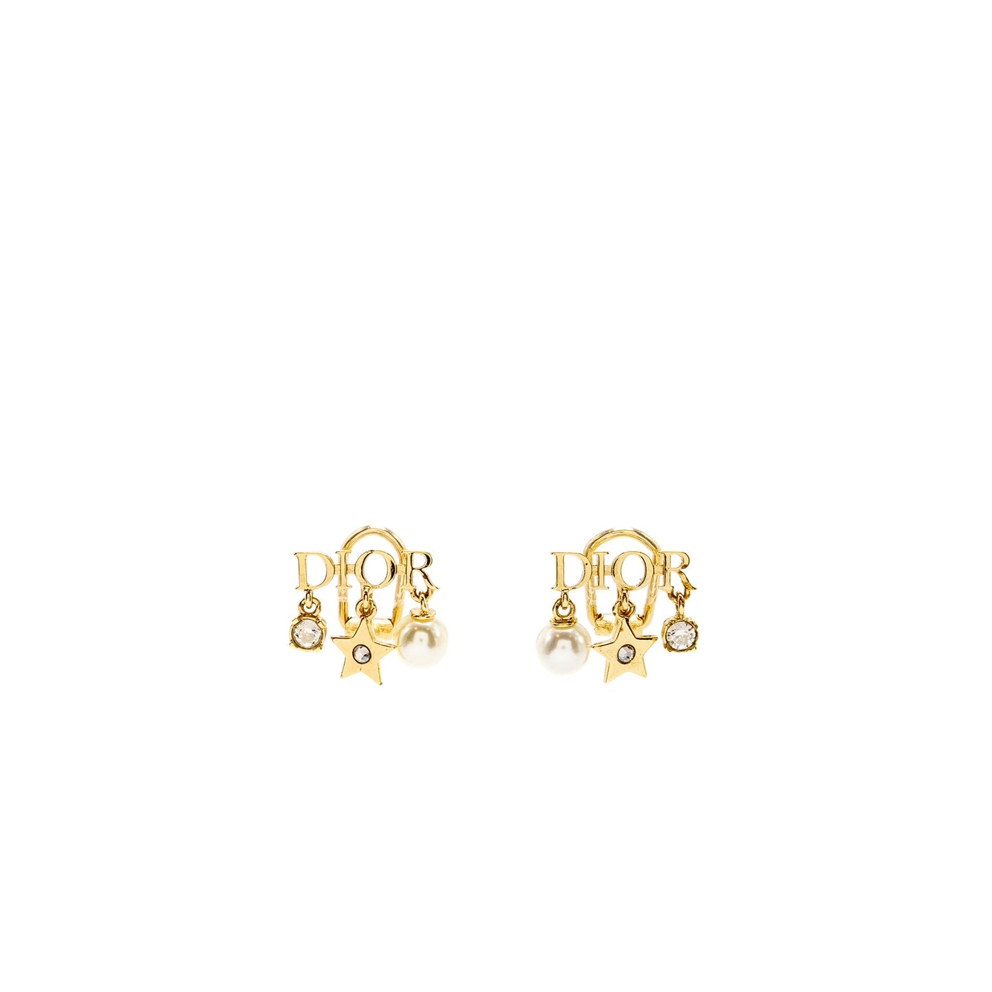 Luxury Dior CD Logo Ear Clips Pearl Gold Tone
